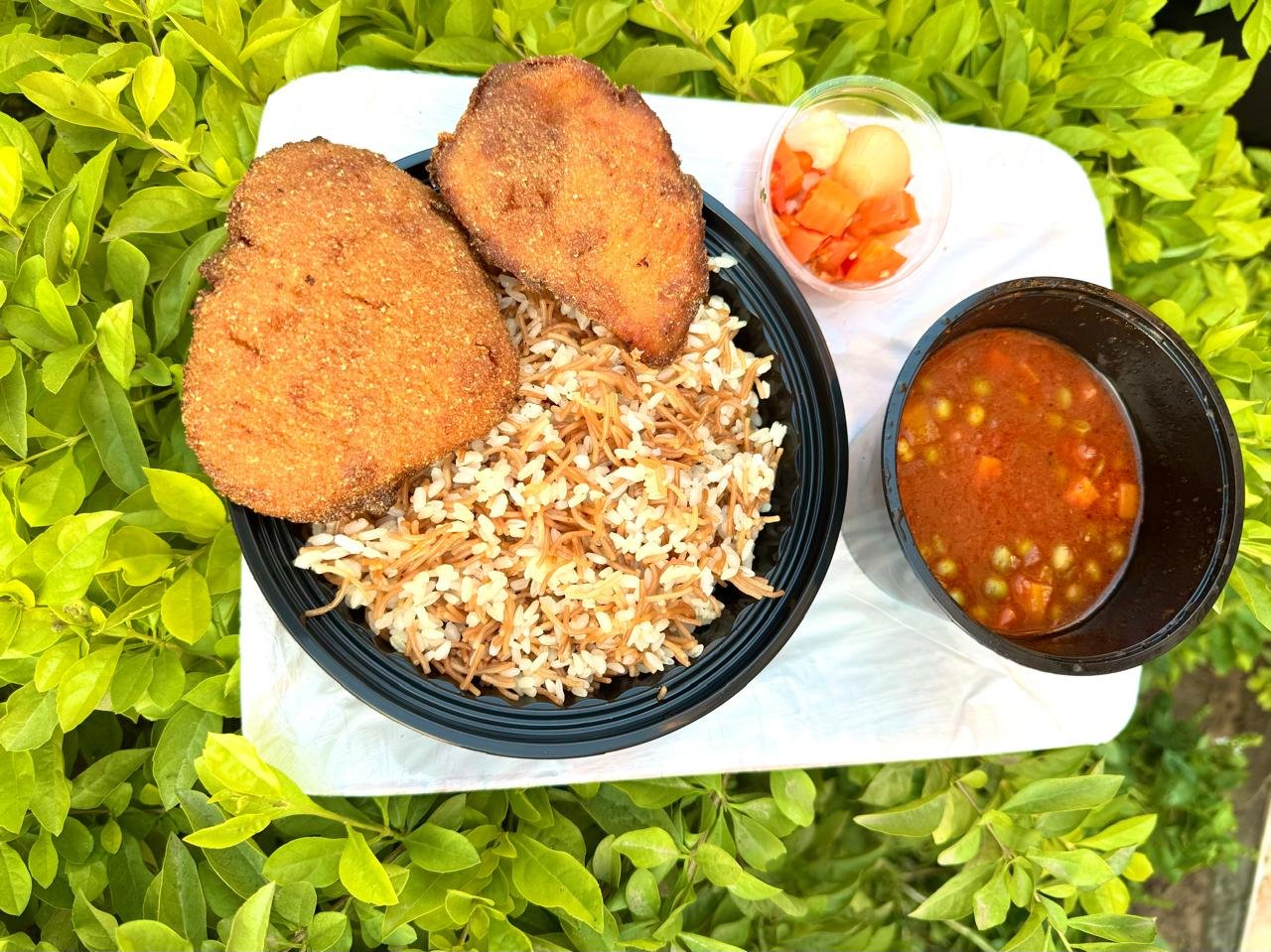 وجبة ٢ بانيه+رز بالشعرية +بسلة